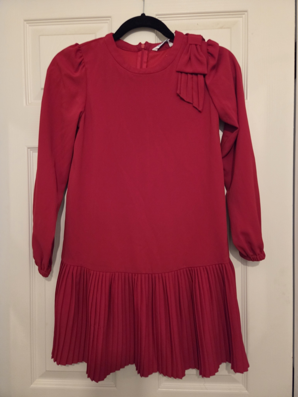 Mayoral Red Long-Sleeve Pleated-Hem Dress with Bow